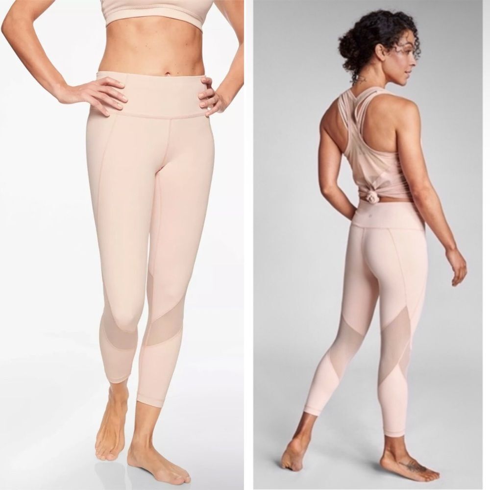 Athleta Eclipse 7/8 Tights Mesh Leggings Size Medium Pink Ballerina Gown